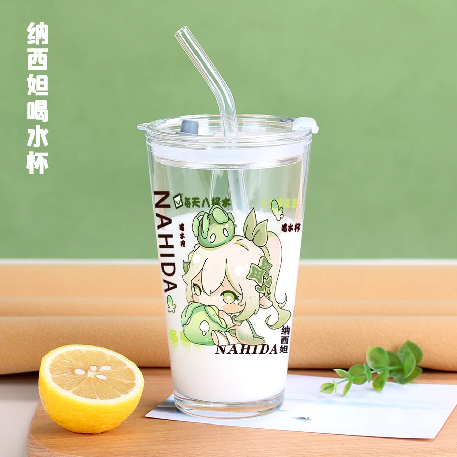 Imagem -05 - Jogo Genshin Impact Straw Cup para Presentes Zhongli Ganyu Cosplay Water Cup Klee Glass Straw Cup