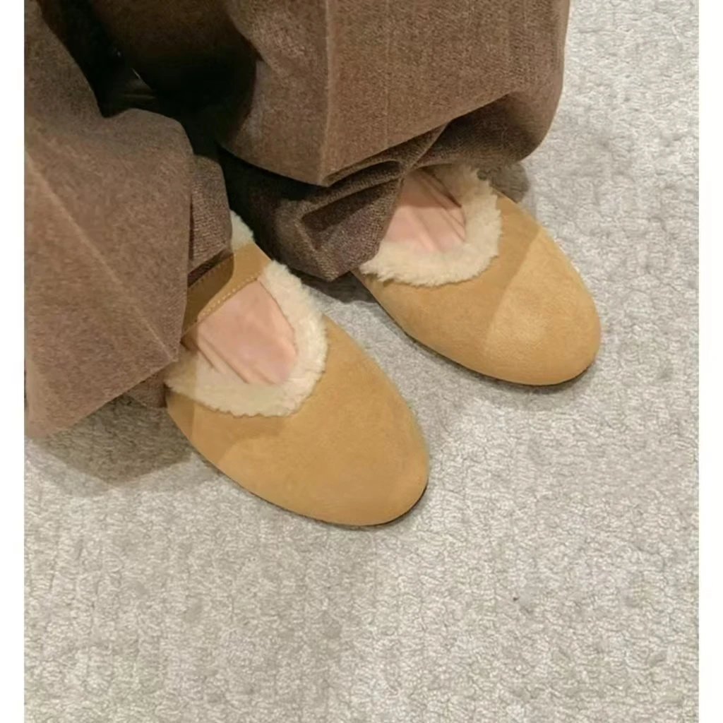

Flats Women Loafers Shoes Fur Fashion Mary Jane Shoes 2025 Short Plush Designer Cotton Shoes New Comfort Dress Snow Mujer Botas