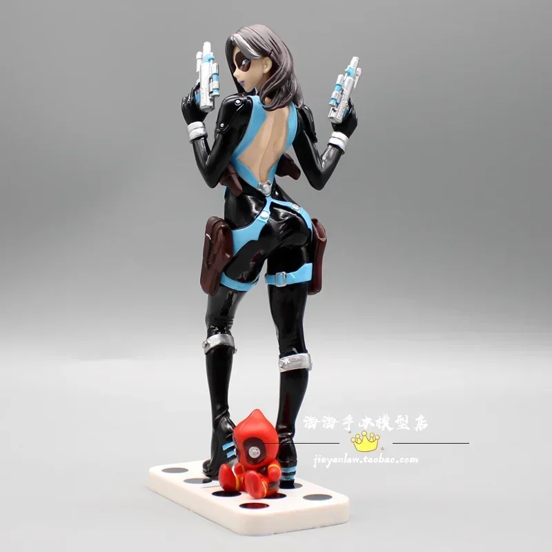 21cm New Deadpool Statue Of A Beautiful Girl Marvel Marvel Deadpool Domino X Men Handmade Ornament Model Dolls Kids Toys