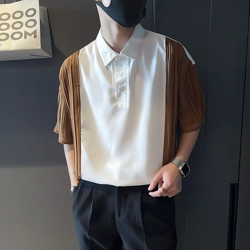 

Spliced contrasting Shirt Men's Trendy Brand Slim Short-sleeved Shirt Men's Summer Trendy Casual Versatile Tops