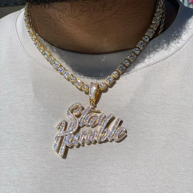 

Stay Humble Pendant Necklace Full Paved Ice Out Bling 5A CZ Hip Hop Rapper Men High Quality Jewelry