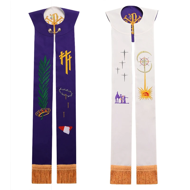 

Priest Stole Clergy Costume Soutane Reversible Double Side Embroidery Church Scarf