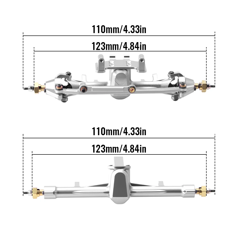 DashRC +10mm Widened Axles with 16T Gears and Knuckle Weights for SCX24 RC Crawler Upgrades