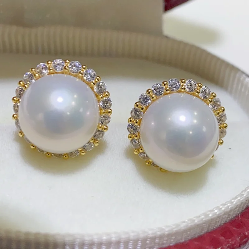 

SGARIT Real 925 Sterling Silver Earrings 9-10mm Edison Pearl For Women Classic Fine Jewelry Minimalist Accessories SE33
