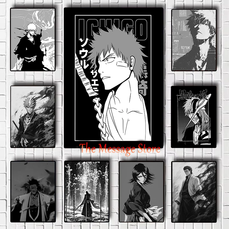 Japanese Manga B-lea-ch Black and White Anime Characters Ichigo Urahara Kisuke Poster Canvas Painting Wall Pictures Anime Gifts