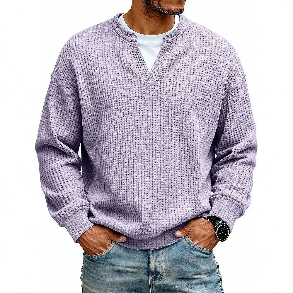 Mens Long Sleeve T Shirt Casual Waffle Knit Tee Tops Spring Summer Layered Look