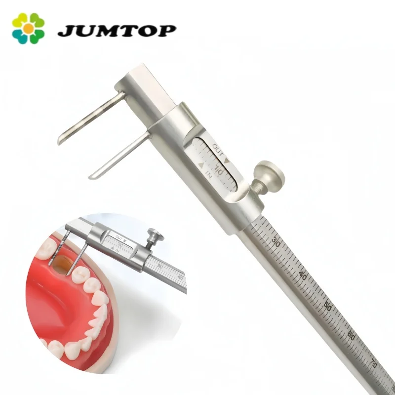 JUMTOP Dental Orthodontic Sliding Caliper 0-80mm Double Scale Implant Measuring Gauge Ruler