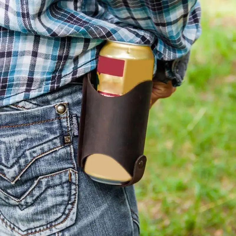 Leather Beer Bottle Waist Holster Portable Beer Belt Bag Handy Wine Bottles Beverage Can Holder Outdoor Drink Can Holder