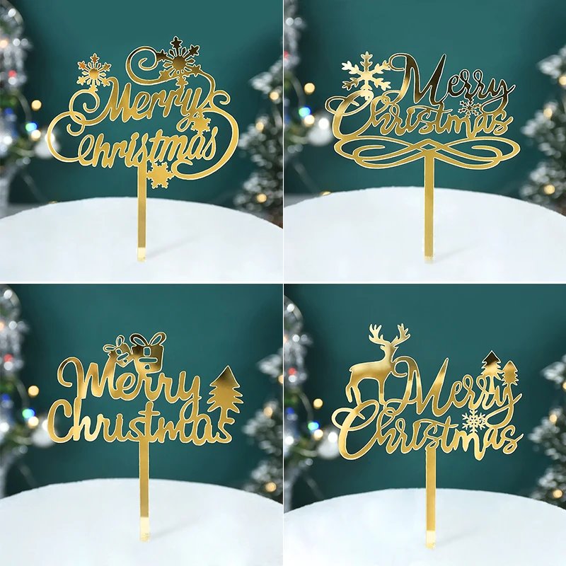 

Gold Silvery Merry Christmas Cake Topper Acrylic Happy Birthday Cake Topper Kids Christmas Gifts Xmas Dessert Decoration