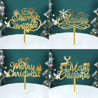 Gold Silvery Merry Christmas Cake Topper Acrylic Happy Birthday Cake Topper Kids Christmas Gifts Xmas Dessert Decoration