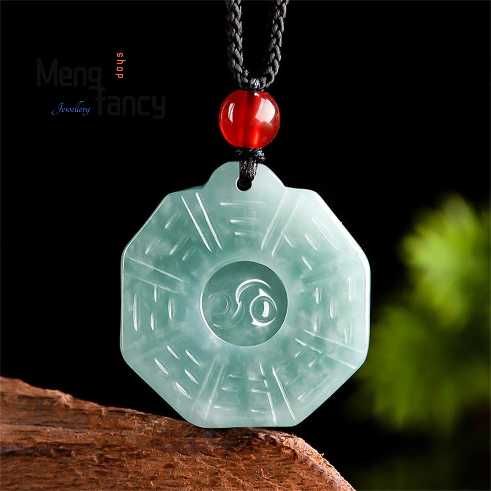 

Natural A-goods Jadeite Blue Water Taiji Gossip Icy Jade Pendant Mascots Simple Fashion Fine Jewelry Best Selling Holiday Gifts