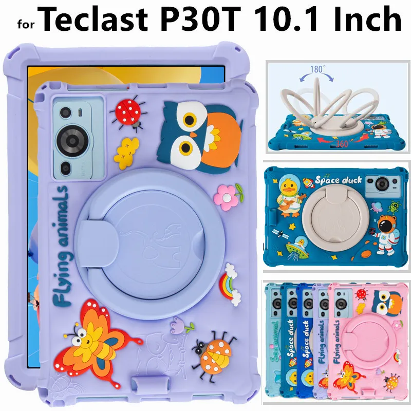 

for Teclast P30T P 30T Tab 10.1 Inch 360 Degree Rotating Cute Cartoon Shockproof Soft Silicone Protective Sleeve Stand Cover