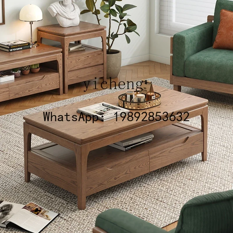 all solid wood coffee table TV cabinet combination living room ash wood rectangular tea table