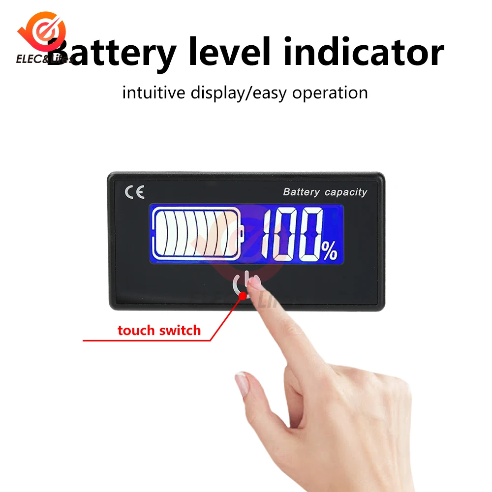 DC 8-100V Multifunctional Battery Capacity Indicator Lead-acid Lithium LiFe PO4 Voltage Tester With Temperature Alarm ℃/℉ Switch