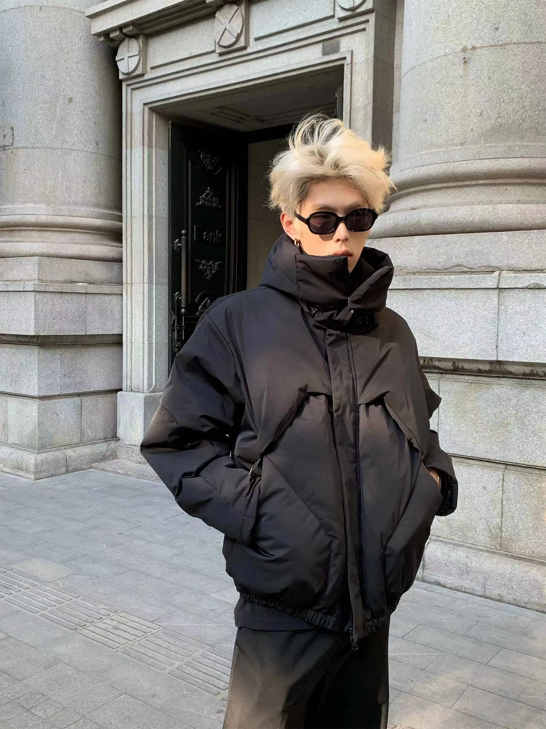 Ins moda americana desconstruída casaco de algodão com capuz masculino outono e inverno design nicho casaco de algodão solto