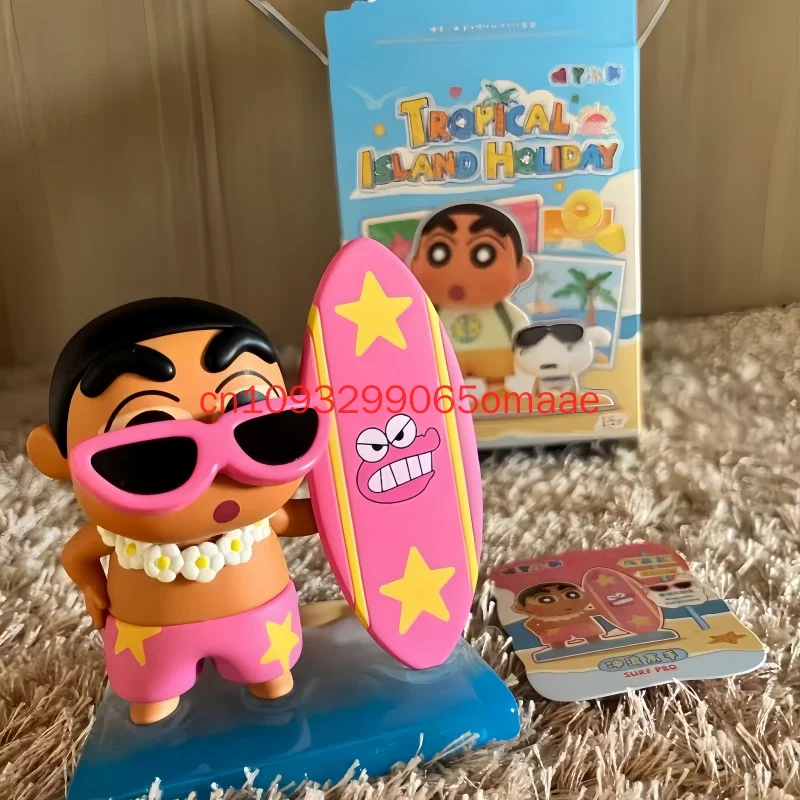 Genuine Toptoy Crayon Shin Chan Tropical Island Holiday Blind Box Kawaii Anime Figures Collectible Ornament Desktop Display Gift