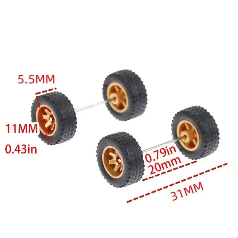 Pneus rechange en caoutchouc moulé sous pression pour voiture, 4 pièces, tiges d'essieux pour modèles télécommandés 1/64