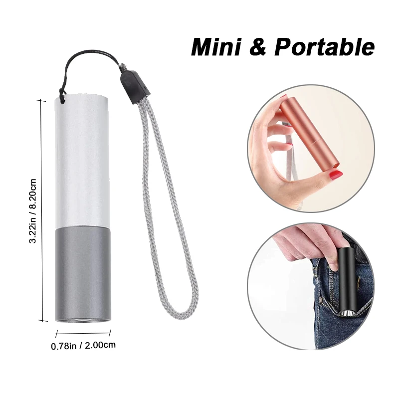 미니 충전식 LED 손전등, 3가지 조명 모드, 전술용 고광량 펜 라이트, 캠핑 하이킹용 포켓 램프