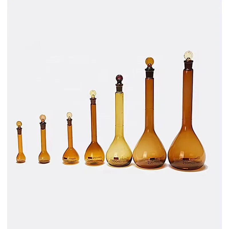 1‑5ml Amber Glass Volumetric Flask, Long Neck With Glass Stopper For Laboratory School Experiment