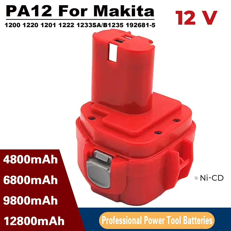 Bateria recarregável para ferramenta elétrica, 12v, 4,8ah-12,8ah, para chave de fenda makita, bateria 1220 1222 1233s pa12 1235b638347-8-2 192681-5