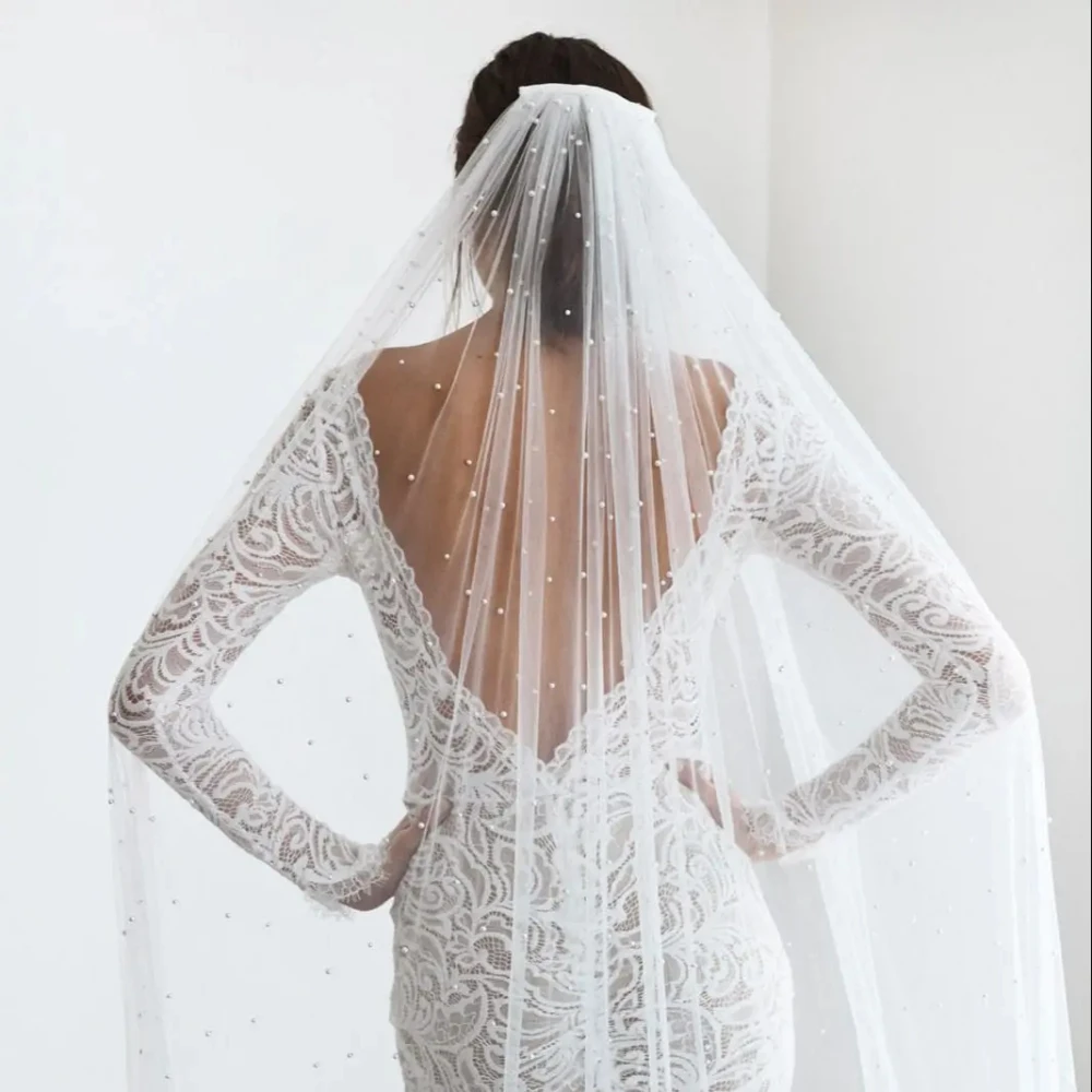 Veli da sposa con perle glitterate Velo di tulle morbido con pettine Grazioso copricapo di alta qualità per accessori da sposa per il matrimonio