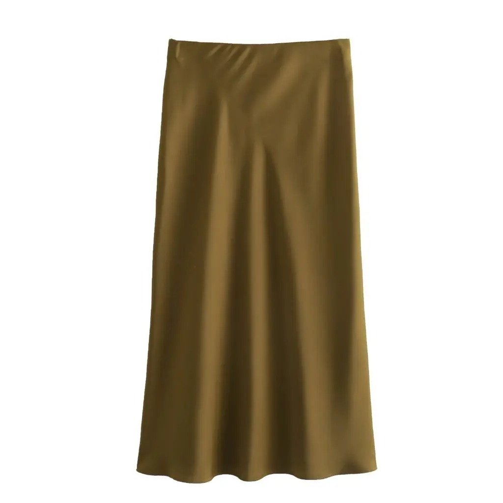 

Women's High Waist Skirt European American Style Summer Candy Color Silk Satin Texture College Fashion F69798