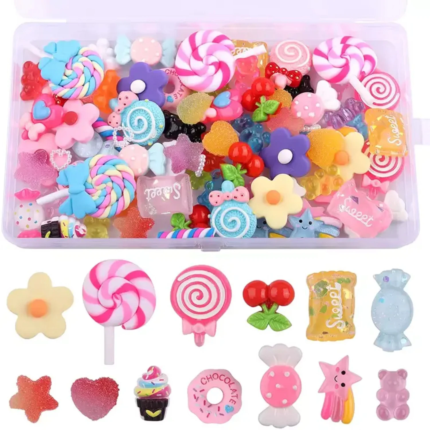 Assorted Fruits and Sweets Resin Charms for Slime, Perfect for DIY Nail Art Crafts, Cute Cabochon Embellishments for Nail Decora