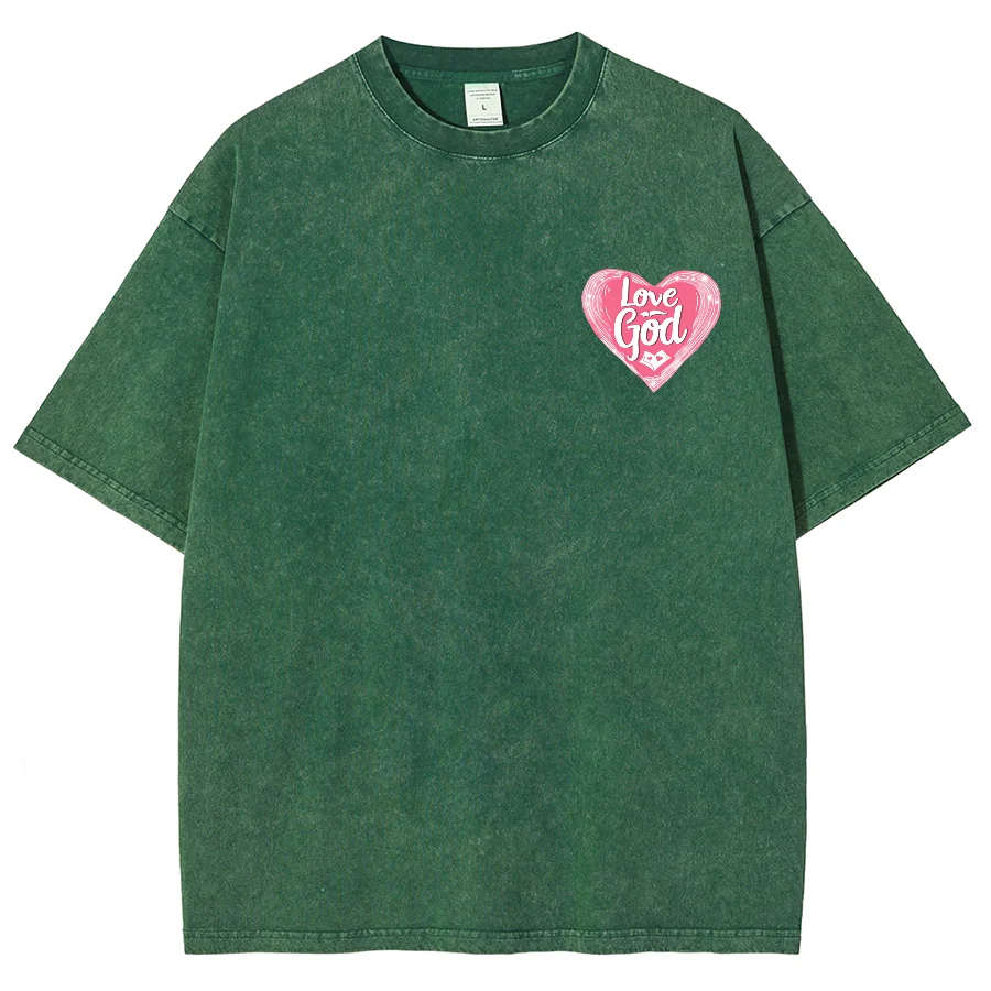 Love God Y2k Washed Short Sleeves T-Shirt, Cartoon Creative Printed Unisex Vintage Streetwear New Fashion Casual Plus Size Tops