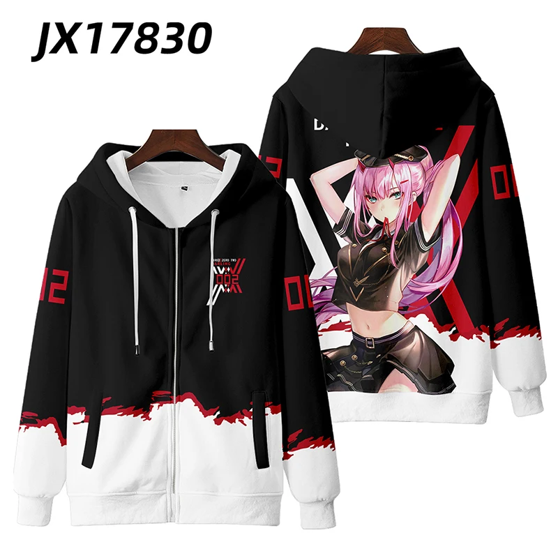 Japón Anime Darling In The Franxx Cosplay cremallera sudaderas con capucha impresión 3D hombres mujeres Hip Hop chándal cremallera Sudadera con capucha ropa de hombre