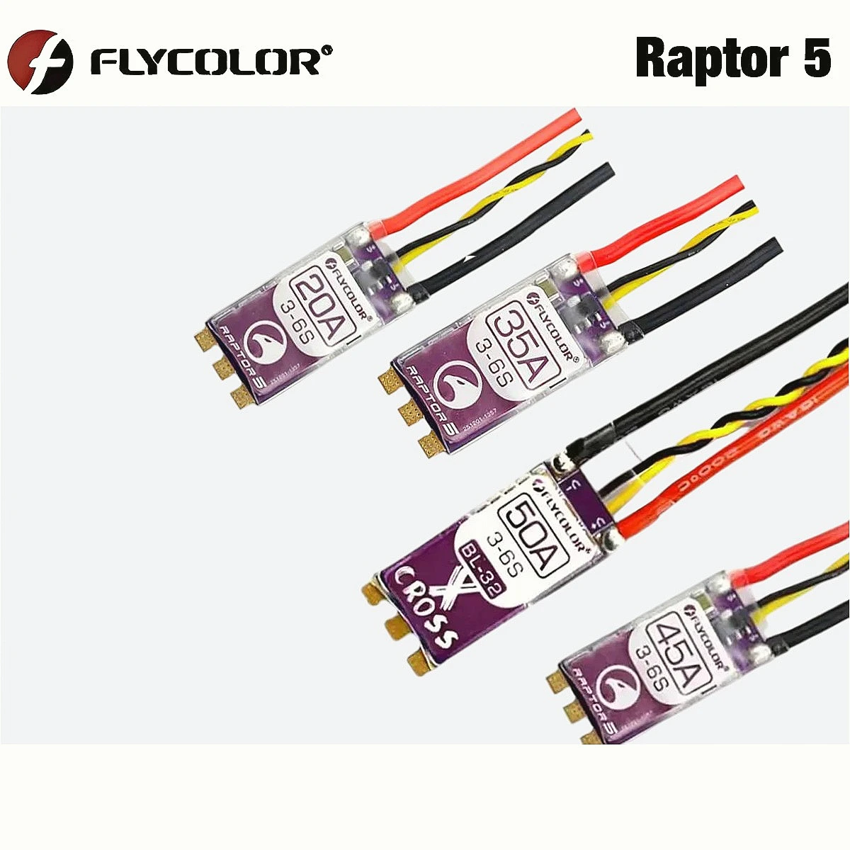 

FLYCOLOR Raptor 5 20A 35A 45A 50A Многороторный бесщеточный ESC 3-6S 32 бит G701 PWM 128K для гоночного дрона RC FPV
