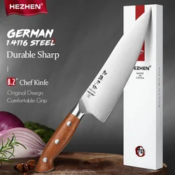 HEZHEN 8.1 Inch Chef Knife German 1.4116 Stainless Steel Cook Knife Red Wood Handle Kitchen Knife Gift Box