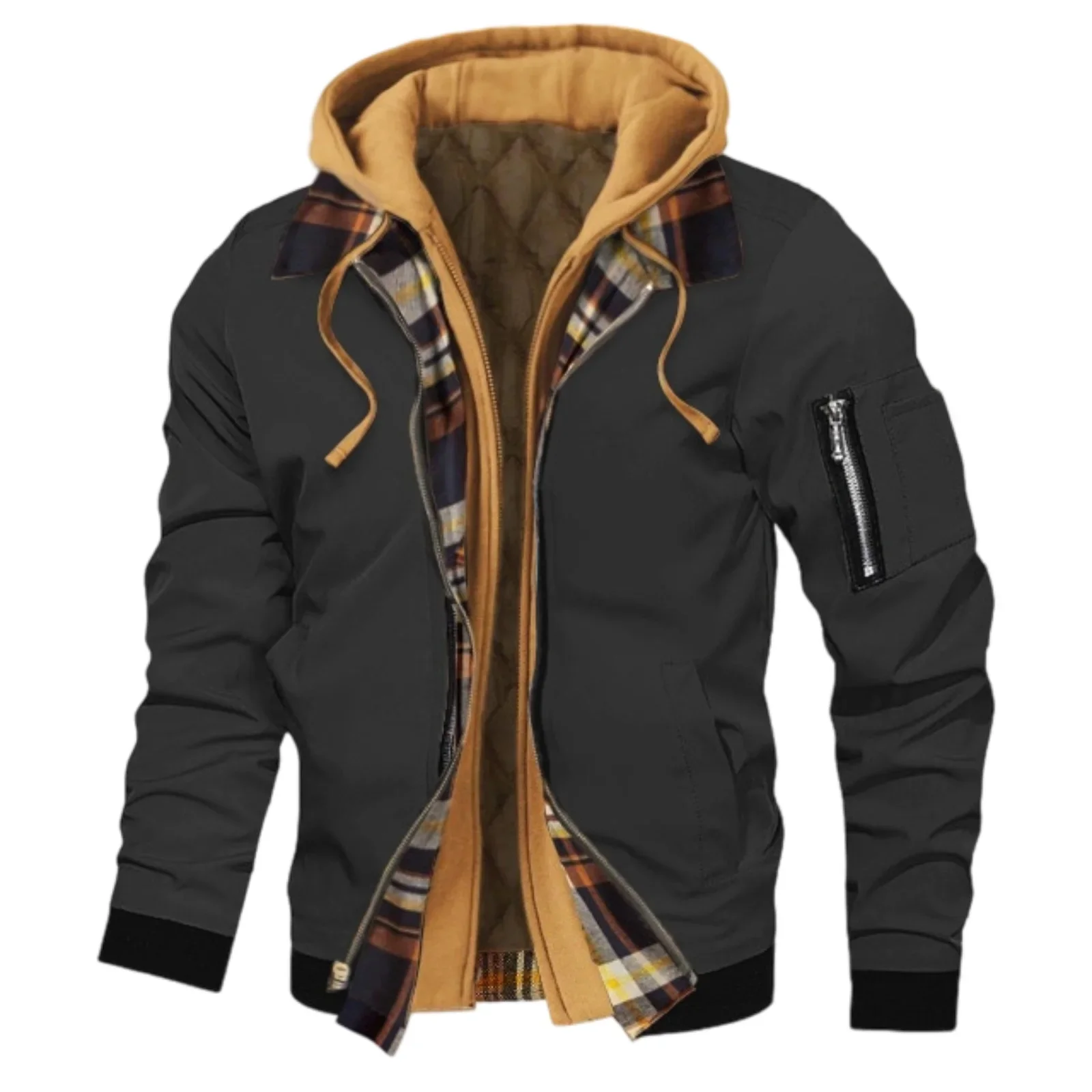 

Men's Winter Hooded Jacket Casual Fake Two Piece Design Zip Up Long Sleeve Warm Coats