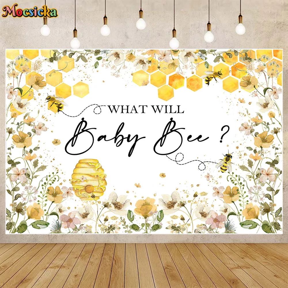 Mocsicka Bee Theme Baby Shower Background Newborn Welcome Party Decoration What Will Baby Be Gender Reveal Backdrop Banner Props