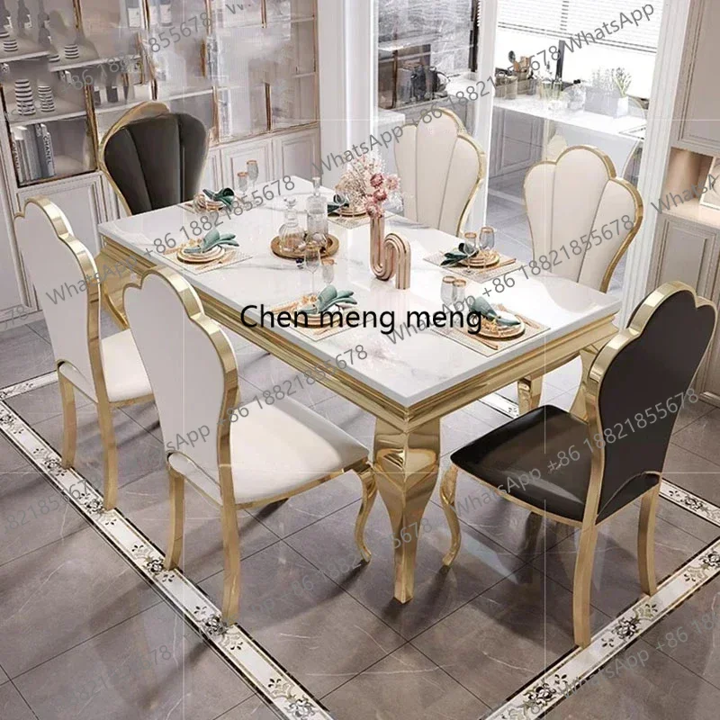 Mesa de Comedor Nórdica de Diseño Grande para Restaurante, Hotel, Mueble de Lujo Resistente al Aceite, Mesa Única de Mármol Dorado Vintage