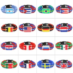 World Country Flag Bracelet for Men Women Glass USA France Spain Italy Turkey National Flag Paracord Bracelet Bangles Jewelry