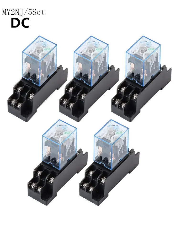 5 sets MY2NJ HH52P DC 12V 24V 36V 48V 1100V 220V Relay Mini Electromagnetic Relay 8 Pins DPDT 5A with PYF08A Socket Base