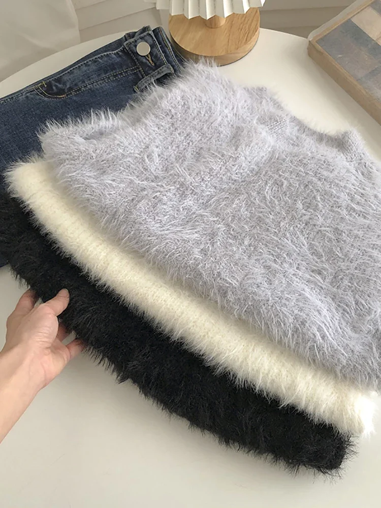 Women Faux Mink Sweater Vest Solid Autumn Sleeveless Tank Tops O-neck Jumpers Women Elegant Tank Tops 2023 Winter