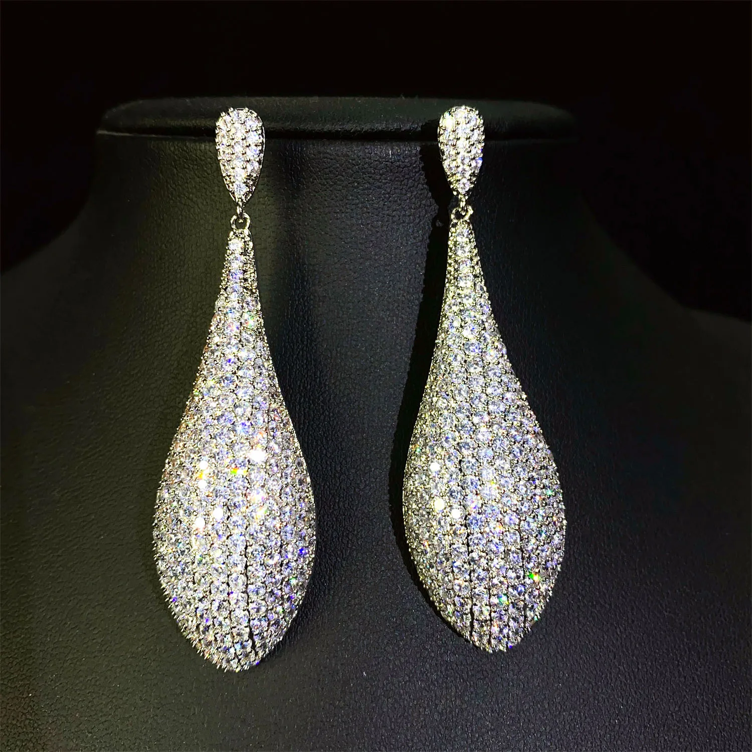 

Wedding Earrings White Gold Color Shiny Zircon Luxury Jewelry Women Long Dangle Earrings Water Drop Evening Party Female Gift