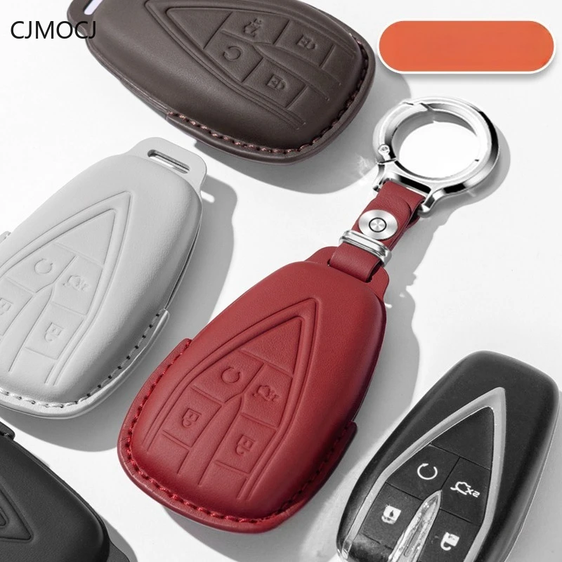 Premium Genuine Leather Key Cover Case for Changan CS75 Plus/UNI-V/Eado/UNI-T/CS55 / Oshan Z6 (2024) - Protective Key Fob Shell