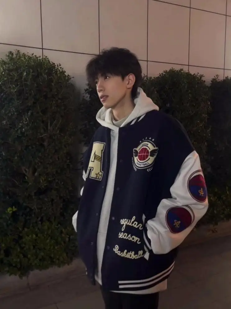 

Thiened Fce Бейсбольный джет с вышитыми буквами American High Street Sle Мужской осенне-зимний джет для пар