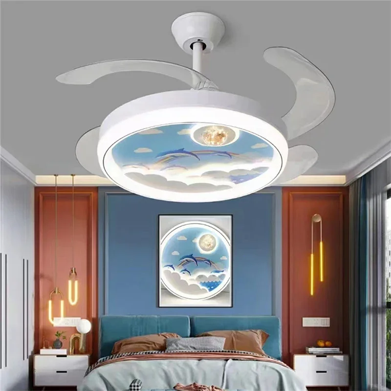 RONIN Nordic Children Stealth Fan Light LED Modern Living room Restaurant Bedroom Ceiling Fan Light Remote Electric Fan Light