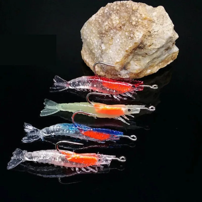 ANFS 4pcs/Bag 6cm 3g Luminous Simulation Shrimp Soft Bait Artificial Soft Rigs Fishing Lure Bass Sea Fishing Tackle image 3