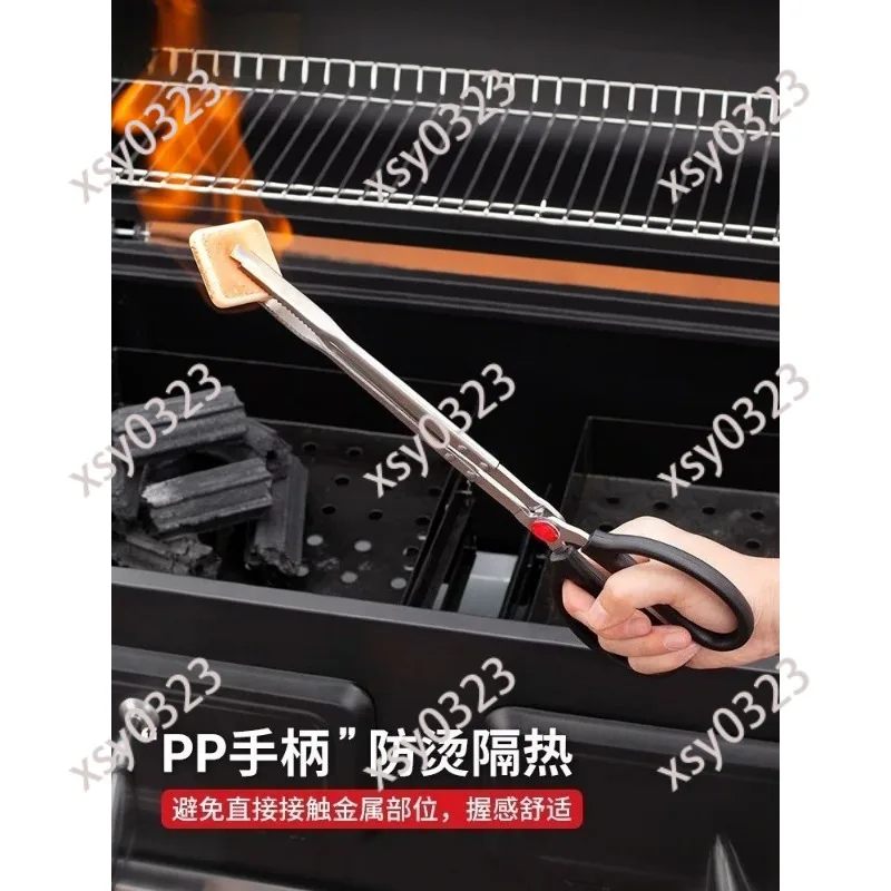 Extra Long Thickened Stainless Steel Charcoal Tongs Multifunctional BBQ Fire Clip Garbage Picker Outdoor Camping Tool