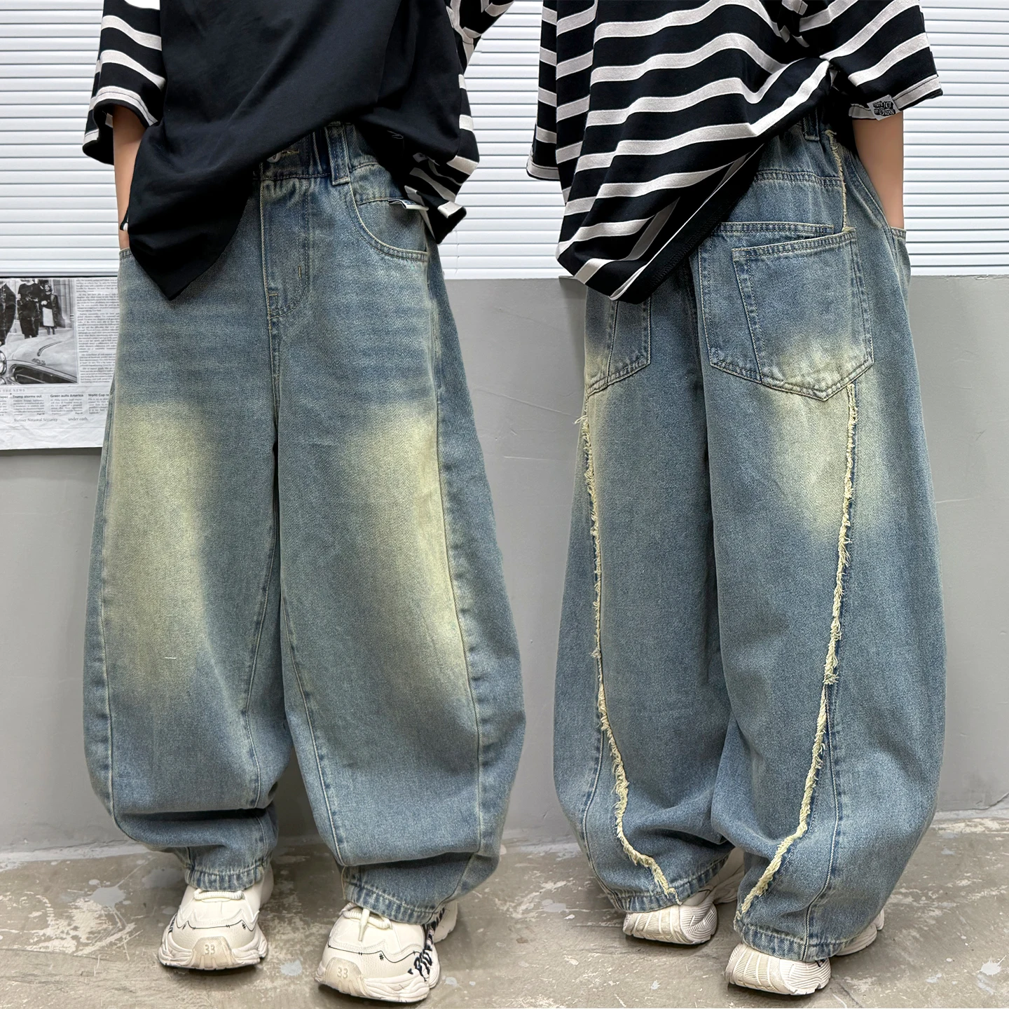 

Boys Denim Jeans Ages 6-14Y Spring Summer Patchwork Long Trousers Tween Student Vintage Y2k Comfortable Fit Child Jeans Drawing