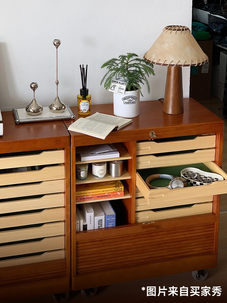 ファイルキャビネット、レトロロッカー、桜材中世キャビネット、ローリングシャッタードアグローブキャビネット、サイドキャビネット