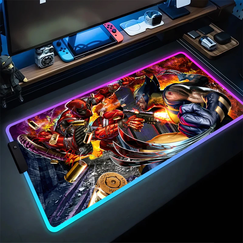 Imagem -05 - Deadpool Kawaii Mouse Pad Led Portátil Marvel Anime Estendido Teclado Tapete Rgb 900x400 Mousepad Computador Xxl Gamer Gabinete Tapete de Mesa