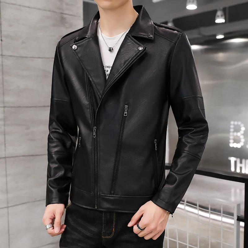 

Мужская укороченная куртка из искусственной кожи Slim Fit для осени и зимы, модная мотоциклетная куртка в корейском стиле, тонкая, стандартного кроя