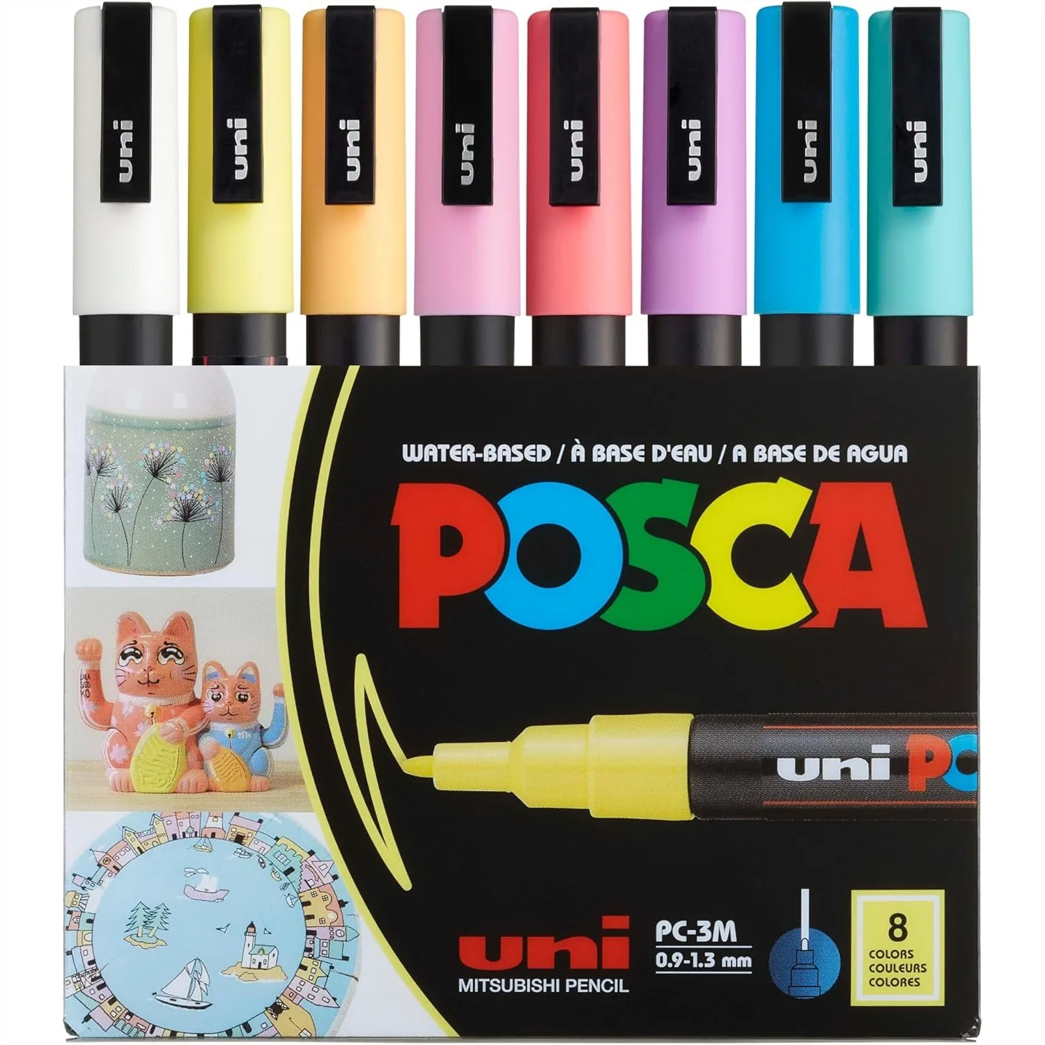 

8 Fine Paint Markers Set with Reversible Tips, Soft Tones for Canvas Fabric Rock Painting, 0.9-1.3mm Bullet Nib