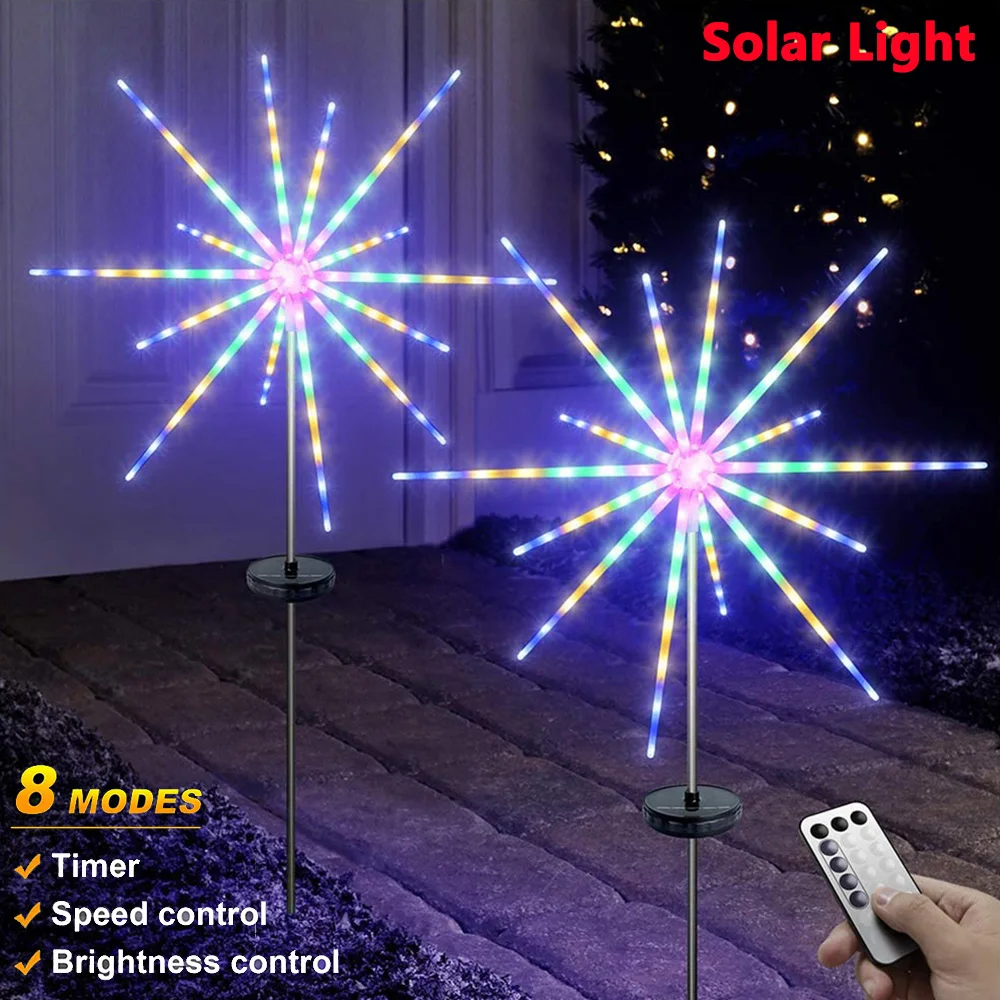 

Solar LED Firework Light With Timer 8 Lighting Mode Remote Control Meteor Horse Lamps IP65 Waterproof Outdoor Solar String Light