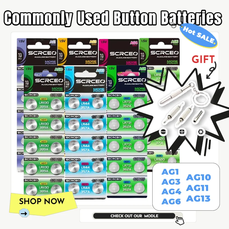 

AG1 AG3 AG4 AG6 AG10 AG11 AG13 Button Cell Batteries LR41 LR44 LR920 LR1130 357A SR41 for Watch Calculator Toys Remote Control